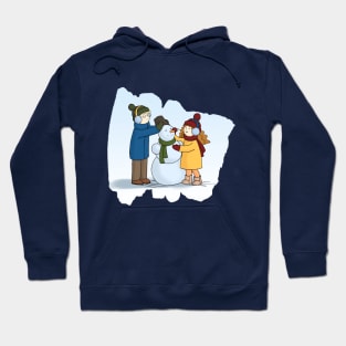 Couple in love Boy and Girl making Snowman Hoodie